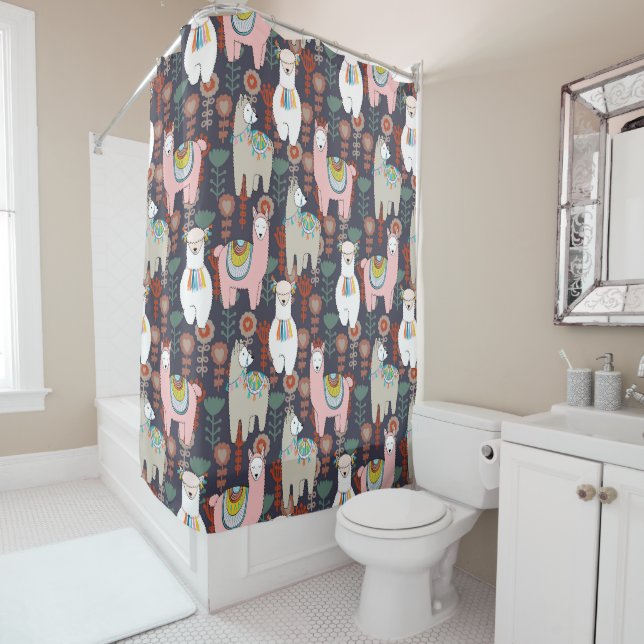 Colorful Llamas Pattern Shower Curtain (In Situ)