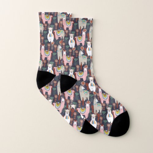 Colorful Llamas Pattern Socks