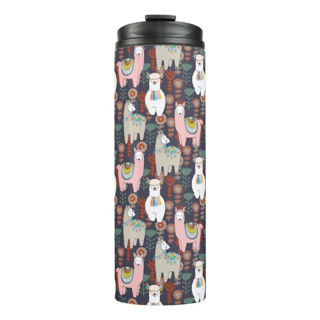 Colorful Llamas Pattern Thermal Tumbler (Front)