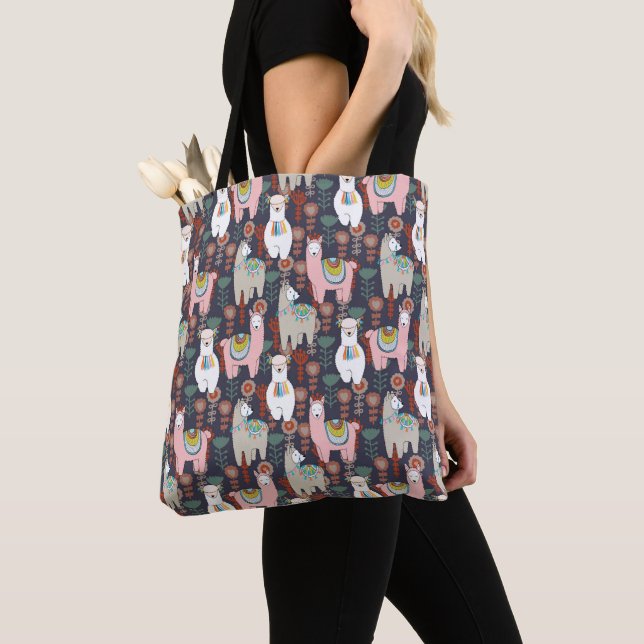 Colorful Llamas Pattern Tote Bag (Close Up)