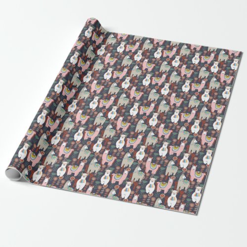 Colorful Llamas Pattern Wrapping Paper