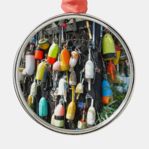Colorful Lobster Buoys Metal Ornament