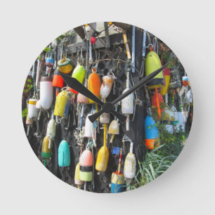 Colorful Lobster Buoys Round Clock