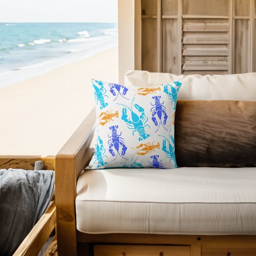 Colorful Lobster or Crawfish Beach House Throw Pillow