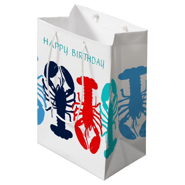 Colorful Lobsters Happy Birthday Gift Bag (Front Angled)