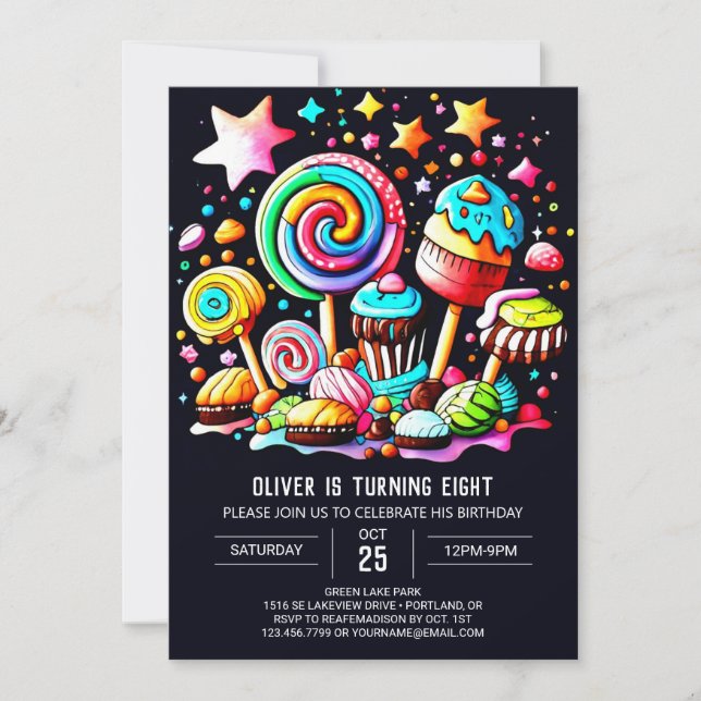 Colorful Lollipop Wonderland Birthday Invitation (Front)