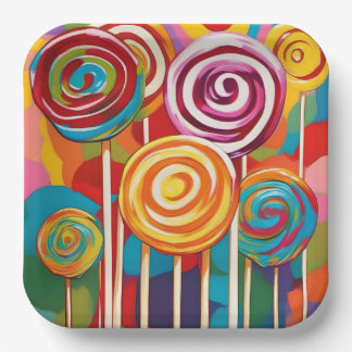 Colorful lollipops paper plates