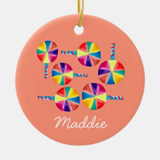 Colorful lollipops pattern ceramic ornament (Front)