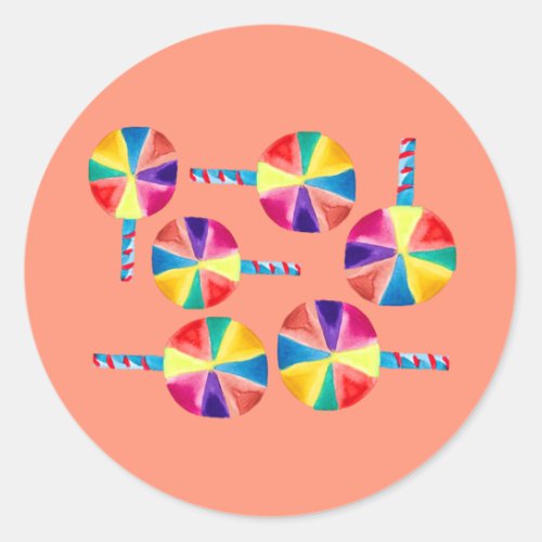 Colorful lollipops pattern classic round sticker