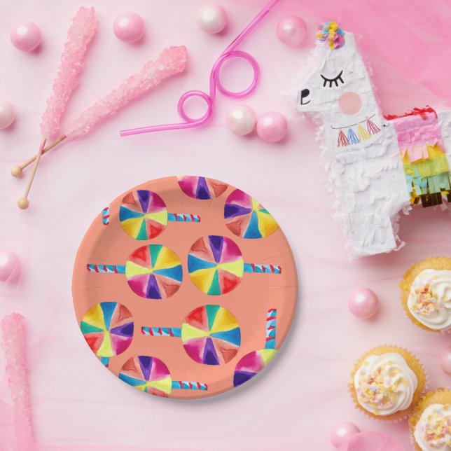 Colorful lollipops pattern paper plates (Party)