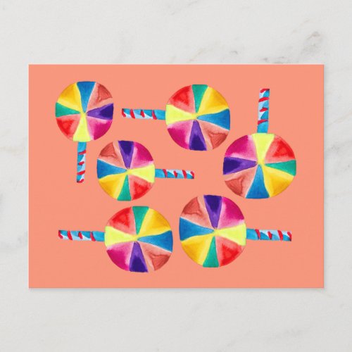 Colorful lollipops pattern postcard