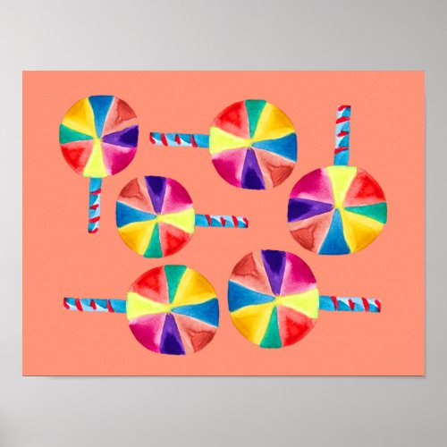 Colorful lollipops pattern postcard poster