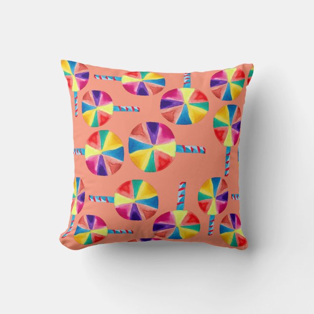 Colorful lollipops pattern throw pillow (Front)