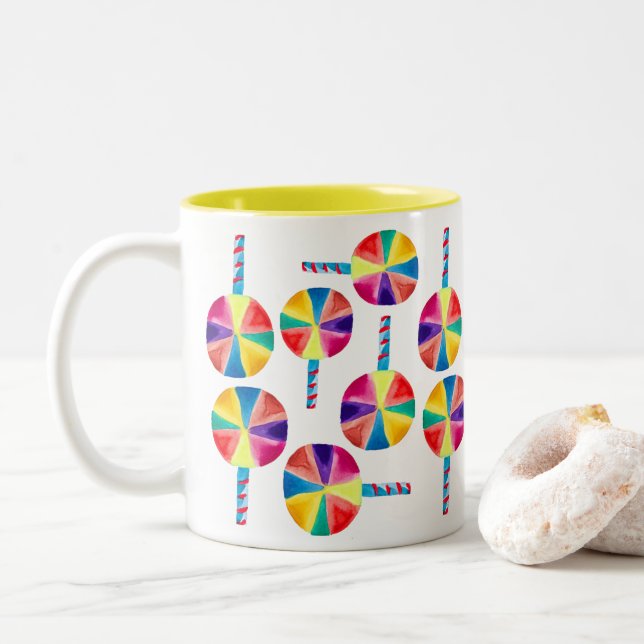 Colorful lollipops pattern Two-Tone coffee mug (With Donut)