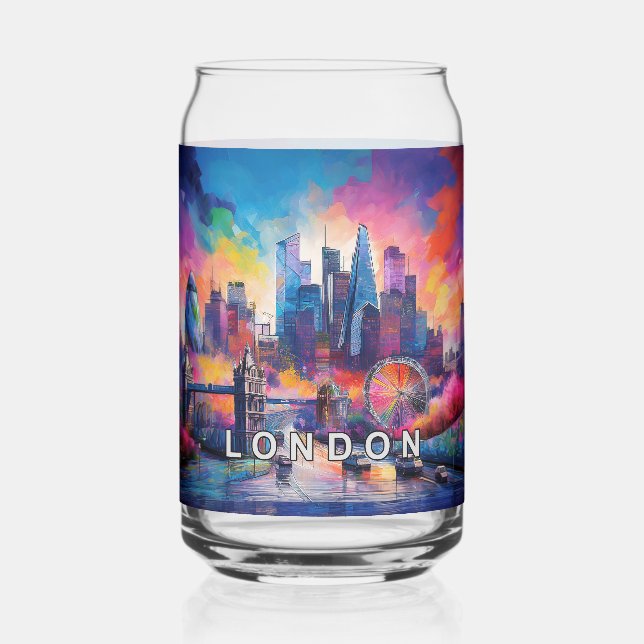 Colorful London Skyline Can Glass (Back)
