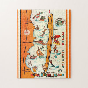 Colorful Long Beach Island 11x14 Map  Jigsaw Puzzle