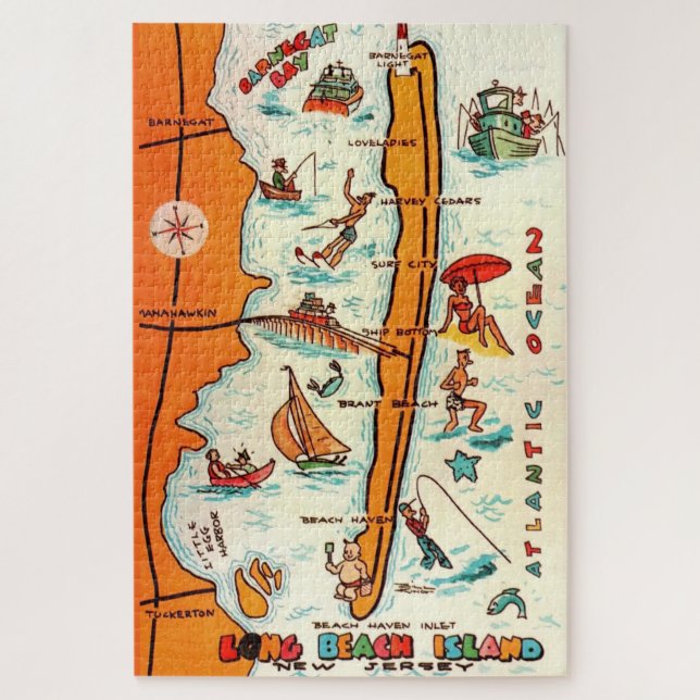 Colorful Long Beach Island 20x30 Map  Jigsaw Puzzle (Vertical)