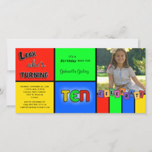 Colorful Look Whos Turning 10 Birthday Invite