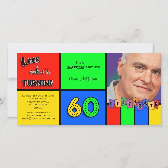 Colorful Look Whos Turning 60 Birthday Invite (Front)