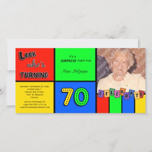 Colorful Look Whos Turning 70 Birthday Invite