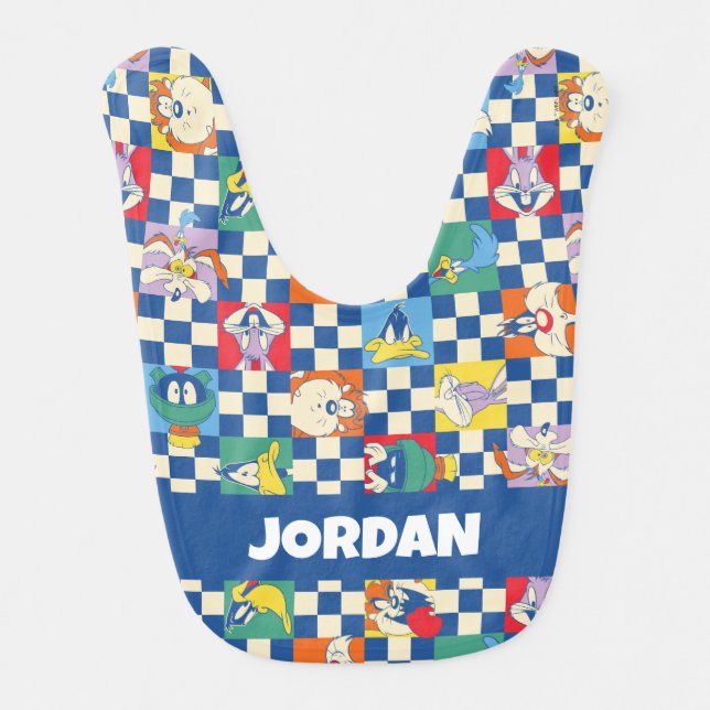 Colorful LOONEY TUNES™ Checker Toss Pattern Baby Bib (Front)