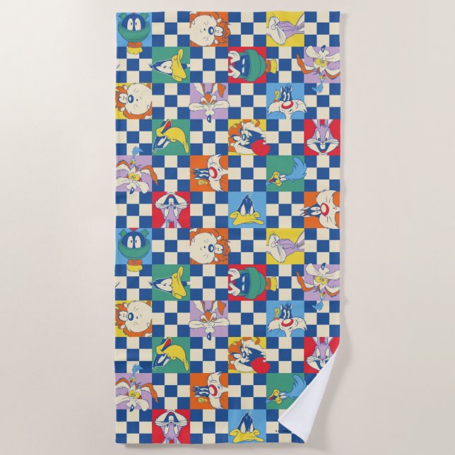 Colorful LOONEY TUNES™ Checker Toss Pattern Beach Towel (Front)