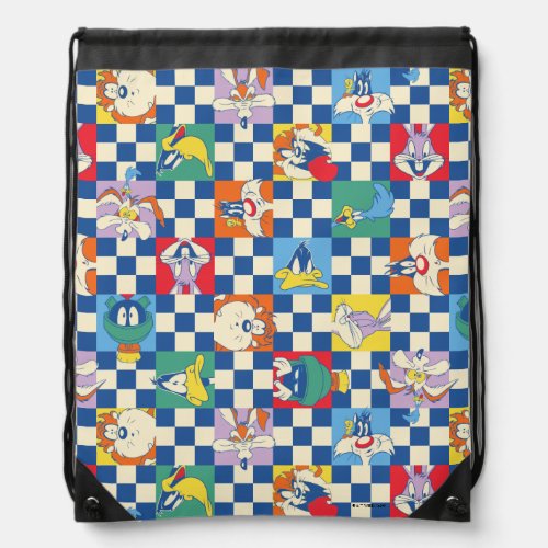 Colorful LOONEY TUNES Checker Toss Pattern Drawstring Bag