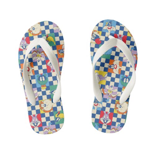 Colorful LOONEY TUNES Checker Toss Pattern Kids Flip Flops