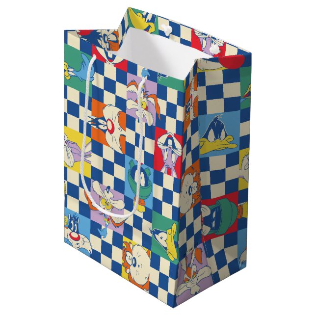 Colorful LOONEY TUNES™ Checker Toss Pattern Medium Gift Bag (Front Angled)