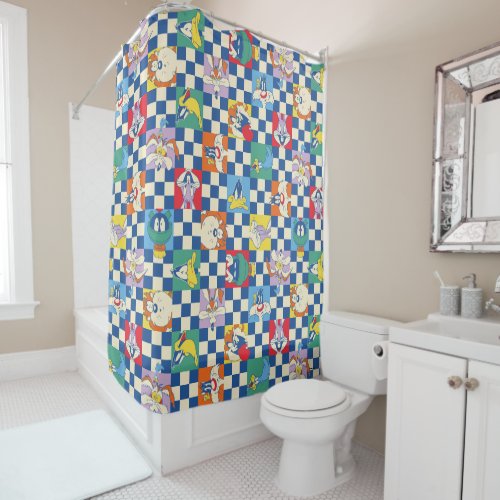 Colorful LOONEY TUNES Checker Toss Pattern Shower Curtain