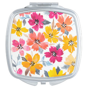 Colorful Loose Floral Watercolor Flowers Compact Mirror