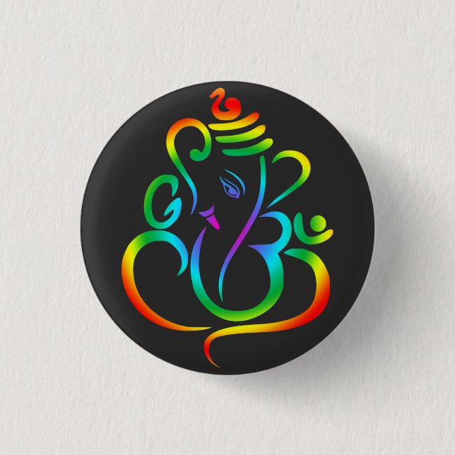 Colorful Lord Ganesha on black Button (Front)