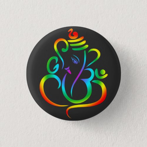 Colorful Lord Ganesha on black Button