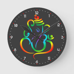 Colorful Lord Ganesha on black Round Clock