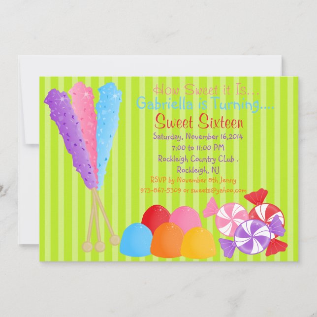 Colorful Lots of Candy Sweet 16 Invitation (Front)