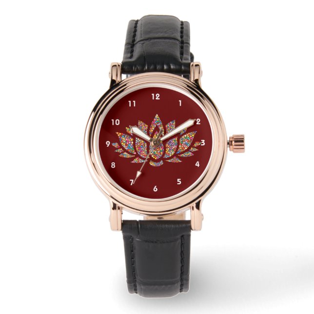 Colorful Lotus Flower Design Watch (Front)