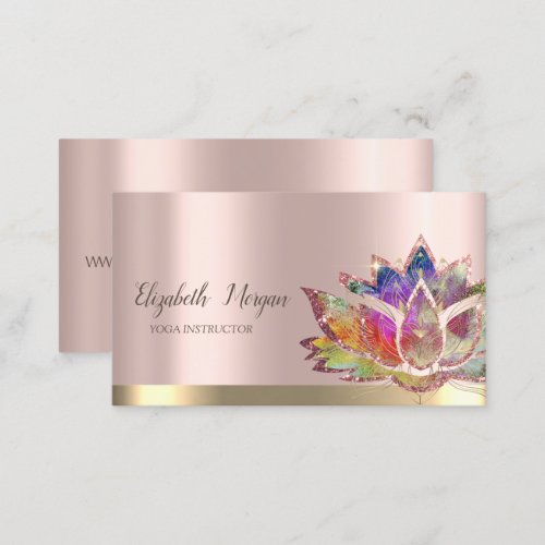 Colorful Lotus Flower Rose Gold Yoga  Business Card