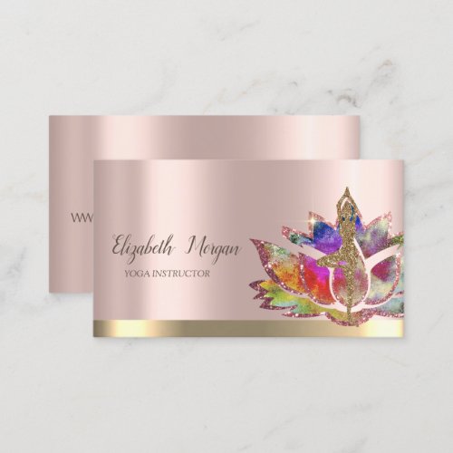Colorful Lotus Flower Rose Gold Yoga Girl Business Card