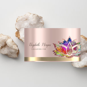 Colorful Lotus Flower Rose Gold Yoga Instructor Business Card