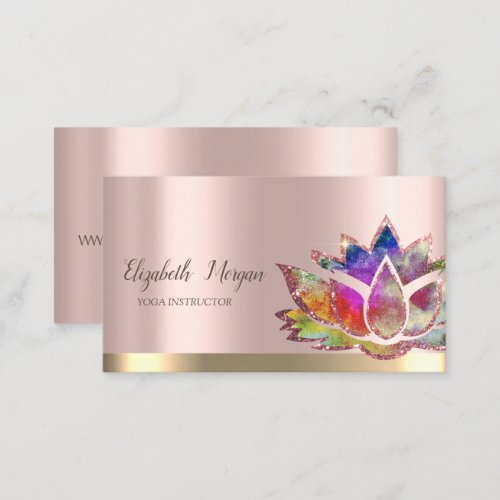 Colorful Lotus Flower Rose Gold Yoga Instructor Business Card