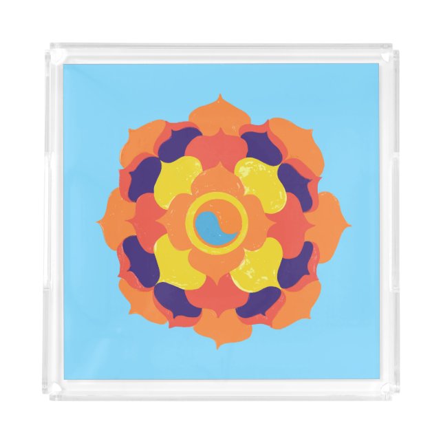 Colorful Lotus Flower Yin & Yang Mandala    Acrylic Tray (Front)