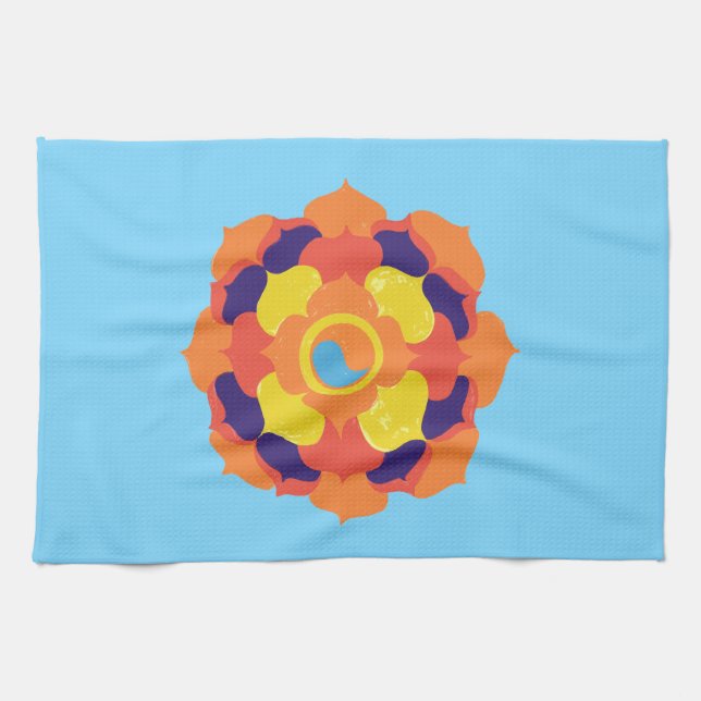 Colorful Lotus Flower Yin & Yang Mandala    Kitchen Towel (Horizontal)