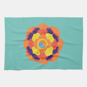 Colorful Lotus Flower Yin & Yang Mandala Kitchen Towel