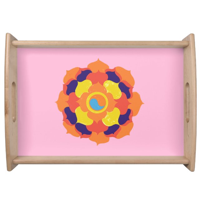 Colorful Lotus Flower Yin & Yang Mandala    Serving Tray (Front)