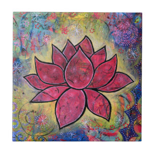 Colorful Lotus Flower Yoga Ceramic Tile