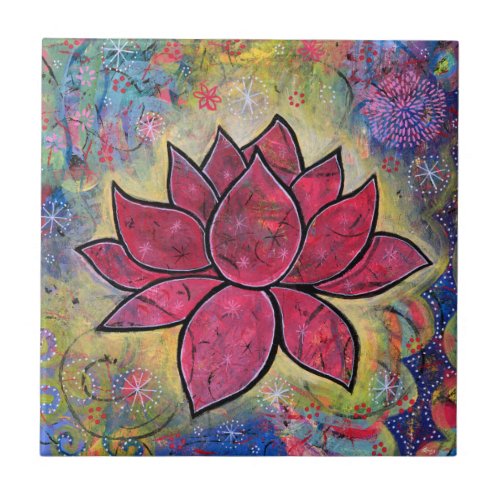 Colorful Lotus Flower Yoga Ceramic Tile