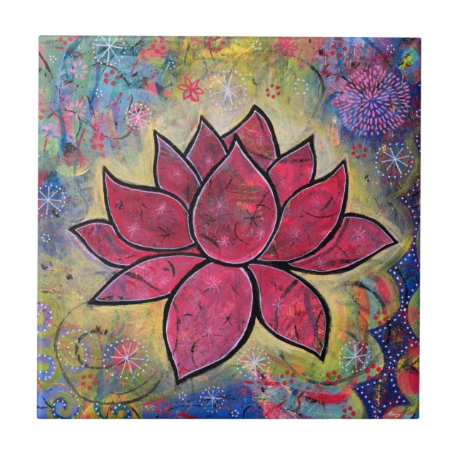 Colorful Lotus Flower Yoga Ceramic Tile (Front)