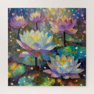 Colorful Lotus Flowers Blossoming in the Snow Jigsaw Puzzle