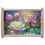 Colorful Lotus Flowers Blossoming in the Snow Serving Tray