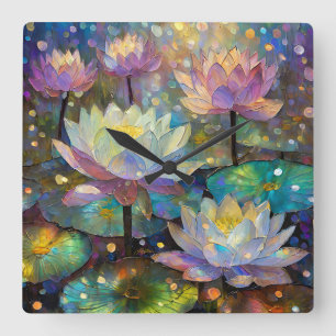 Colorful Lotus Flowers Blossoming in the Snow Square Wall Clock